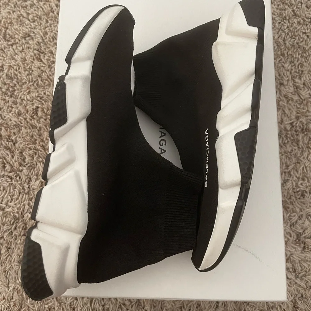 Balenciaga Black and White Speed Trainer Sock Sneakers